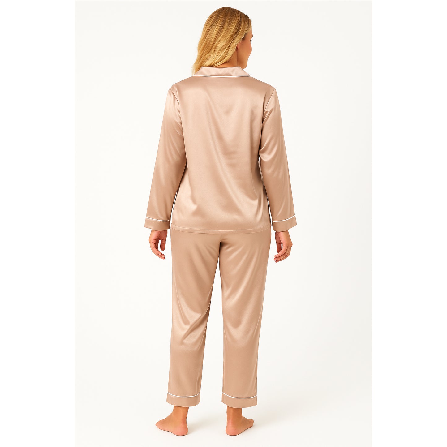 JDN Ladies Soft Silky Touch Pyjama Set - Long Sleeve Top & Trousers