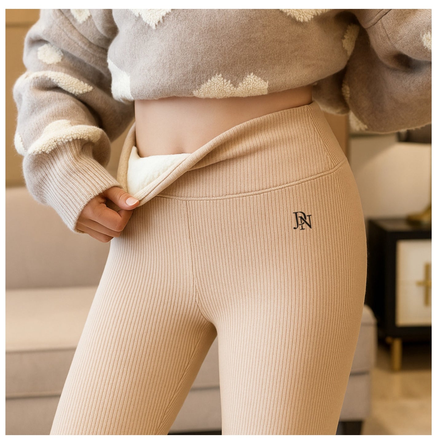 JDN Ladies Winter Warm Ribbed Fleece Lined Leggings