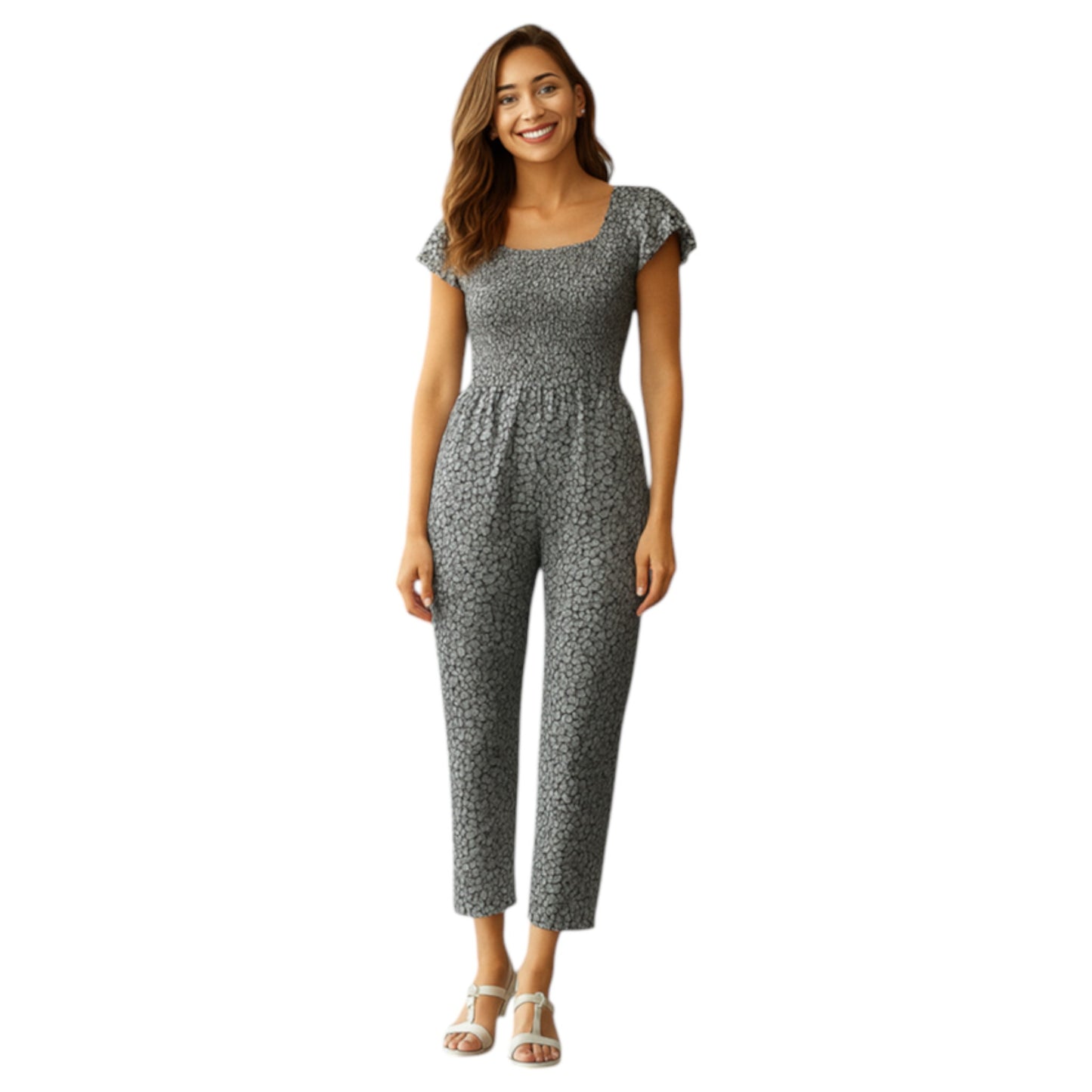 JDN Ladies Shirred Floral Jumpsuit