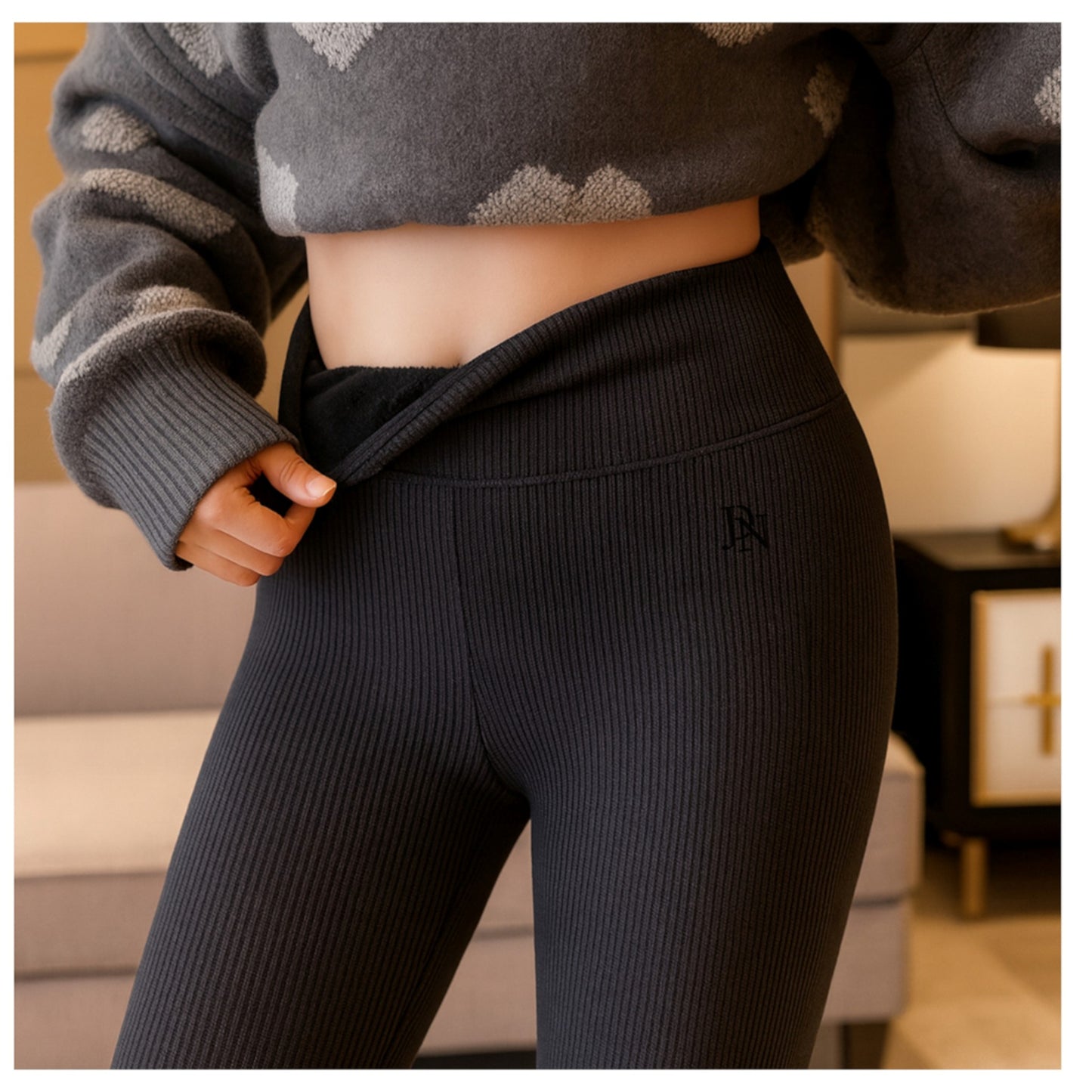 JDN Ladies Winter Warm Ribbed Fleece Lined Leggings