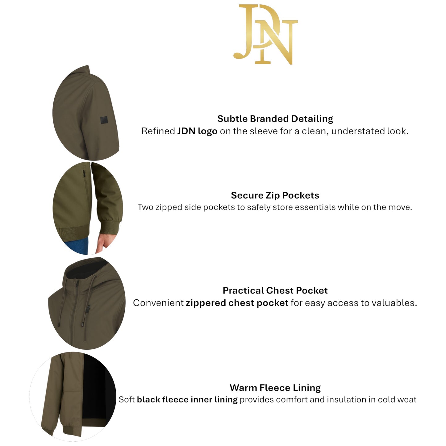 JDN Men's Softshell Fleece Lined Hooded Jacket