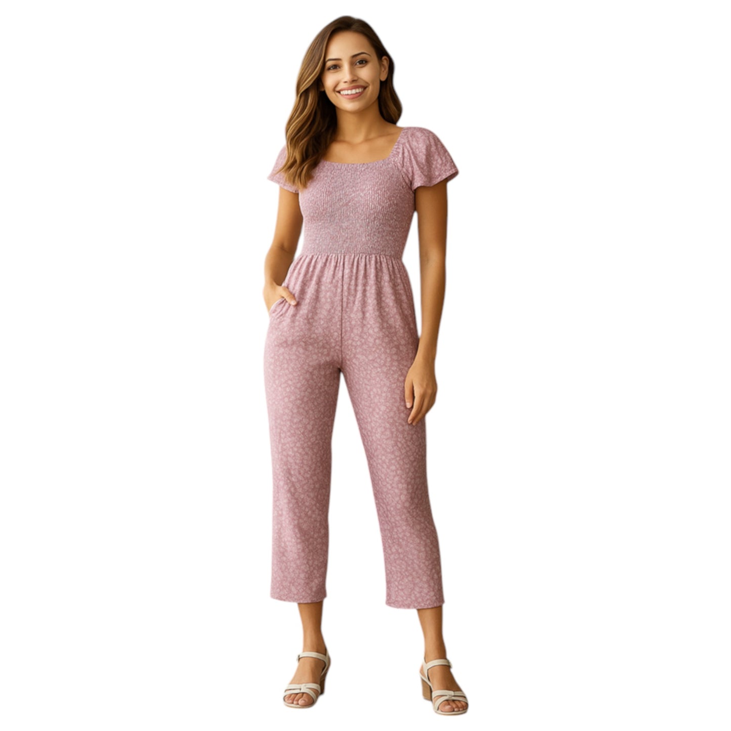 JDN Ladies Shirred Floral Jumpsuit