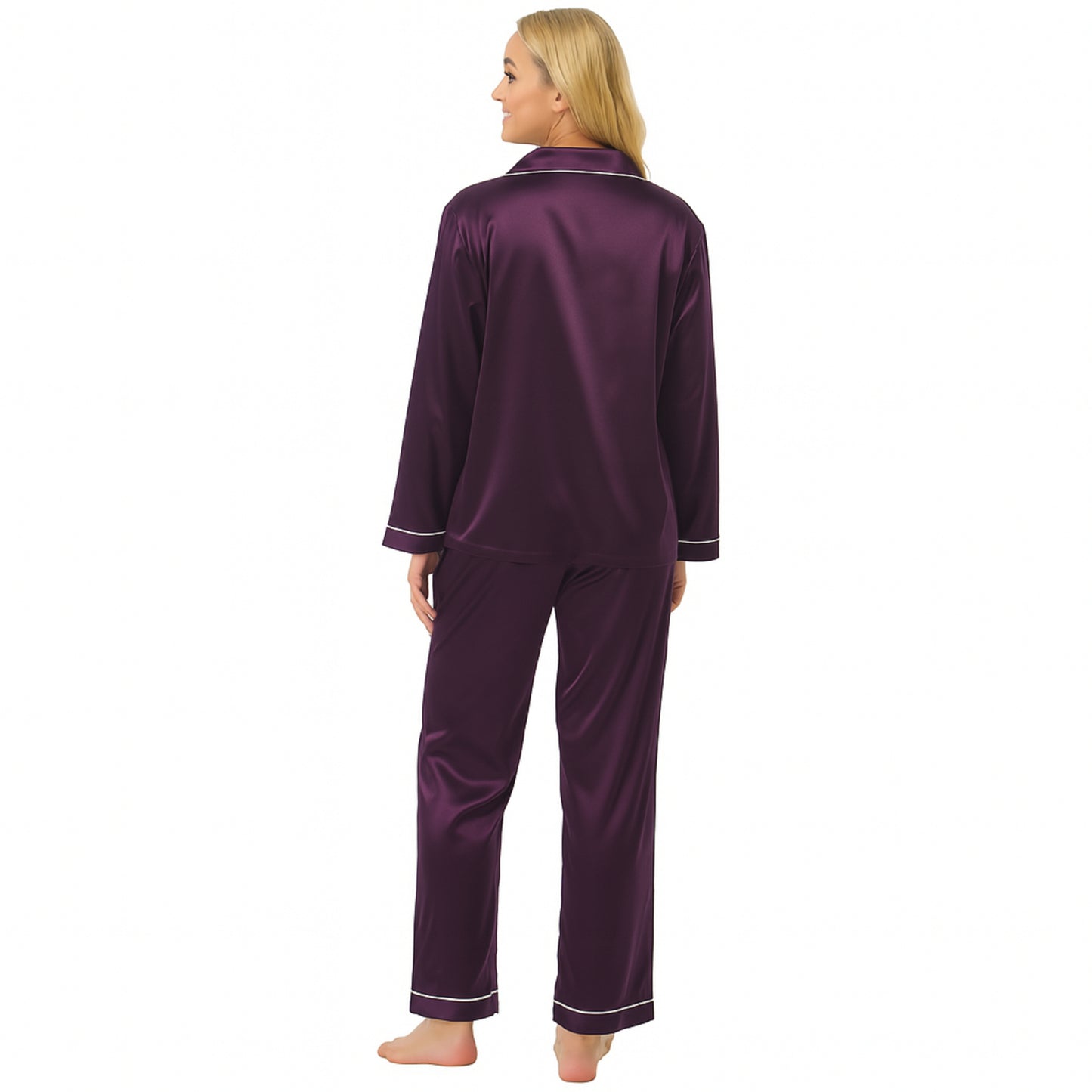 JDN Ladies Soft Silky Touch Pyjama Set - Long Sleeve Top & Trousers