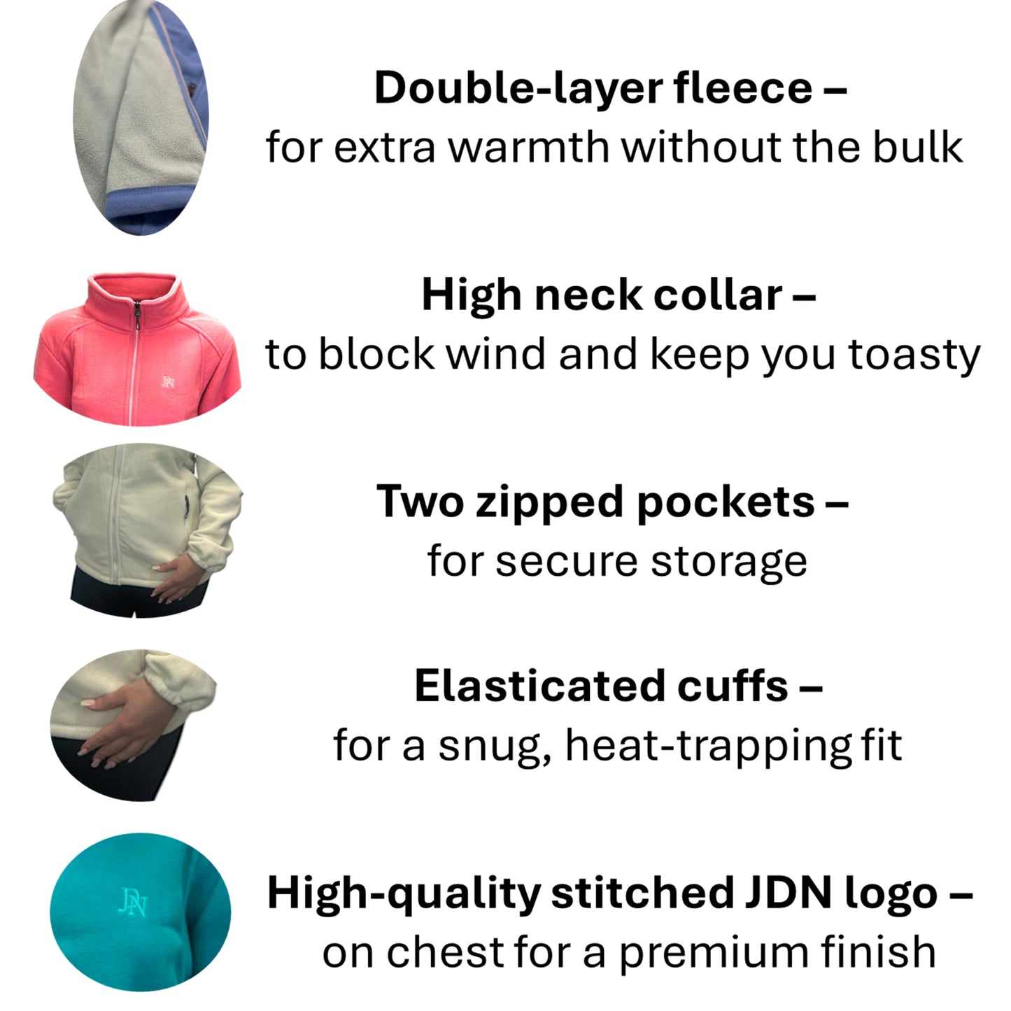 JDN Ladies Full Zip Double Fleece Jacket – Thermal, Lightweight & Comfortable