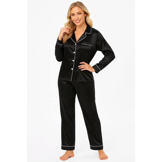 JDN Ladies Soft Silky Touch Pyjama Set - Long Sleeve Top & Trousers
