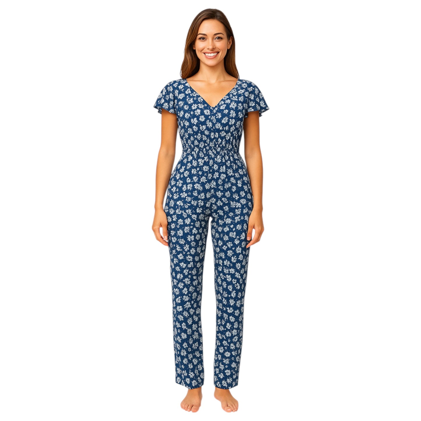 JDN Ladies Floral V-Neck Jumpsuit