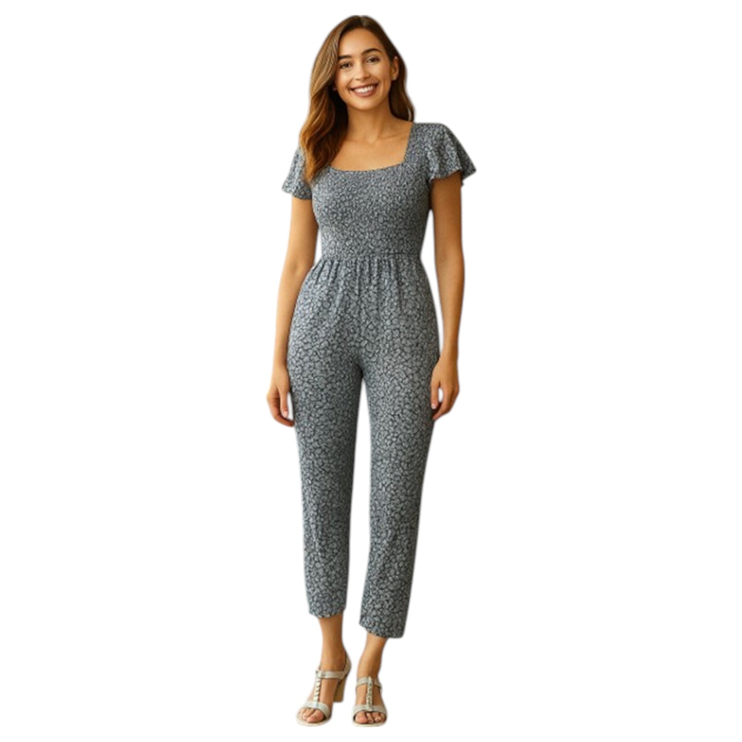 JDN Ladies Shirred Floral Jumpsuit