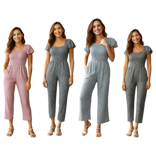 JDN Ladies Shirred Floral Jumpsuit