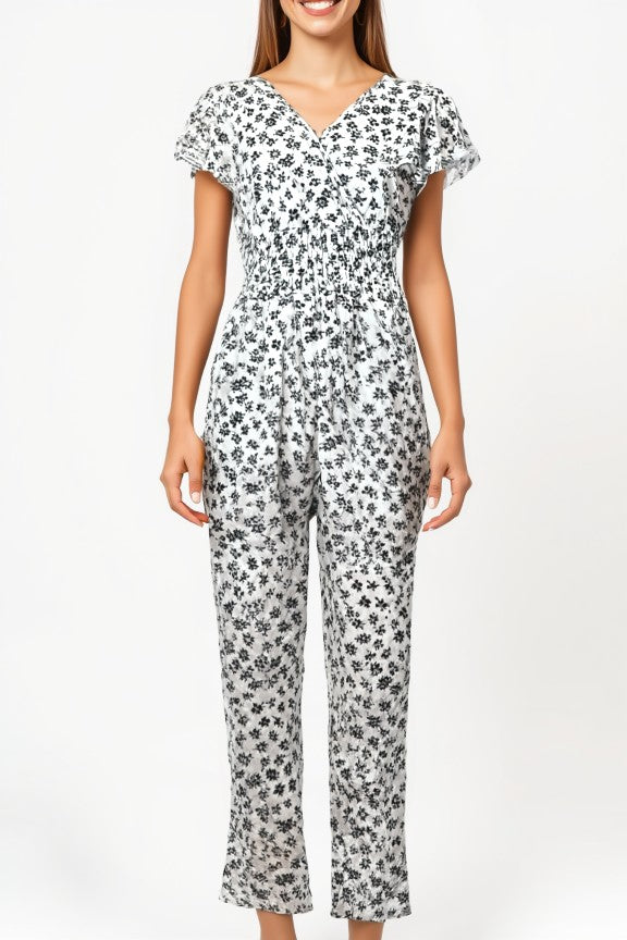 JDN Ladies Floral V-Neck Jumpsuit