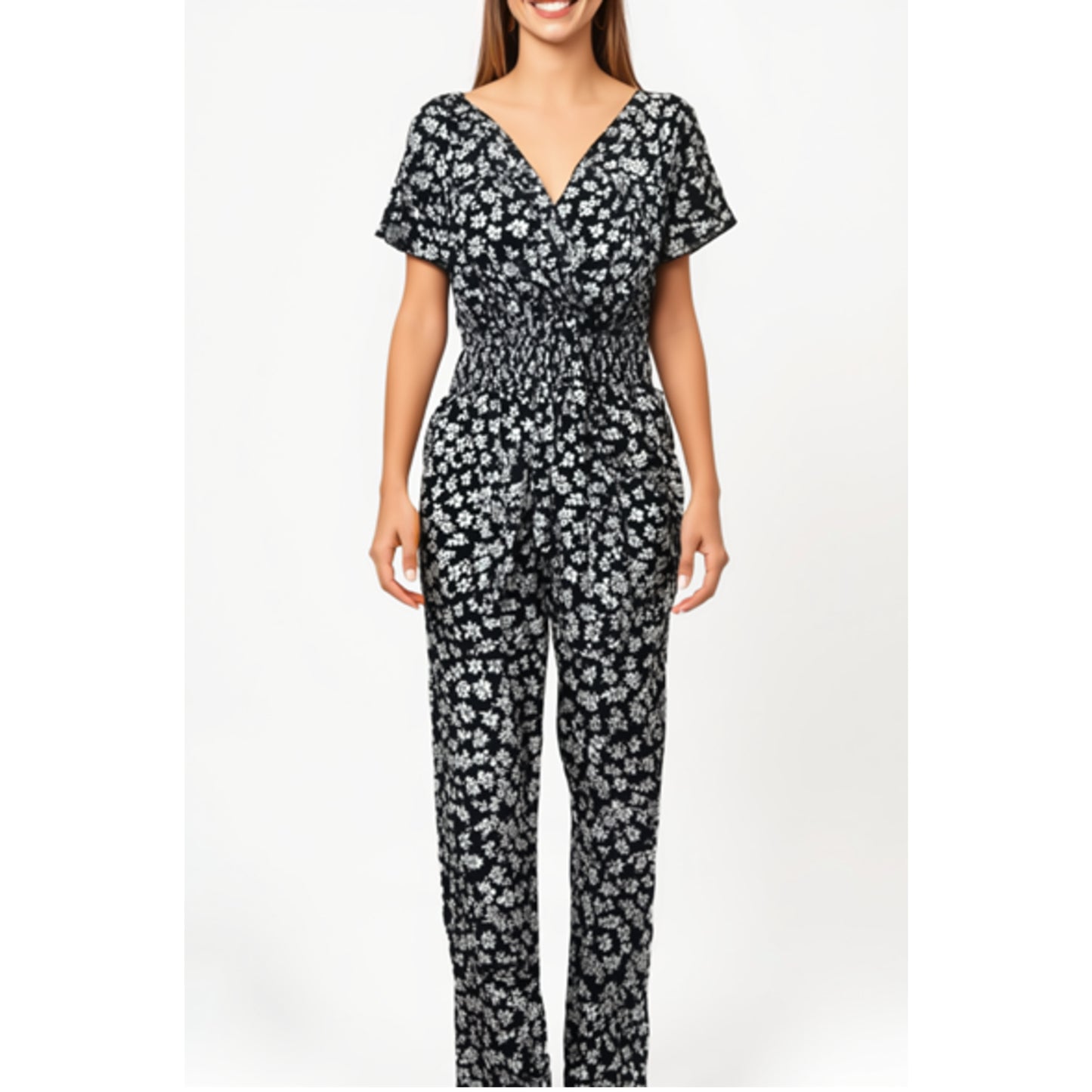 JDN Ladies Floral V-Neck Jumpsuit