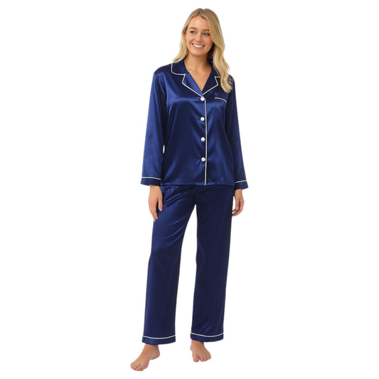 JDN Ladies Soft Silky Touch Pyjama Set - Long Sleeve Top & Trousers