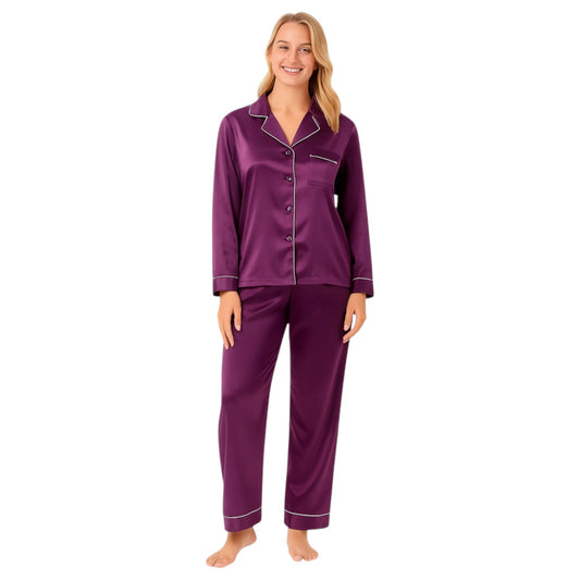 JDN Ladies Soft Silky Touch Pyjama Set - Long Sleeve Top & Trousers