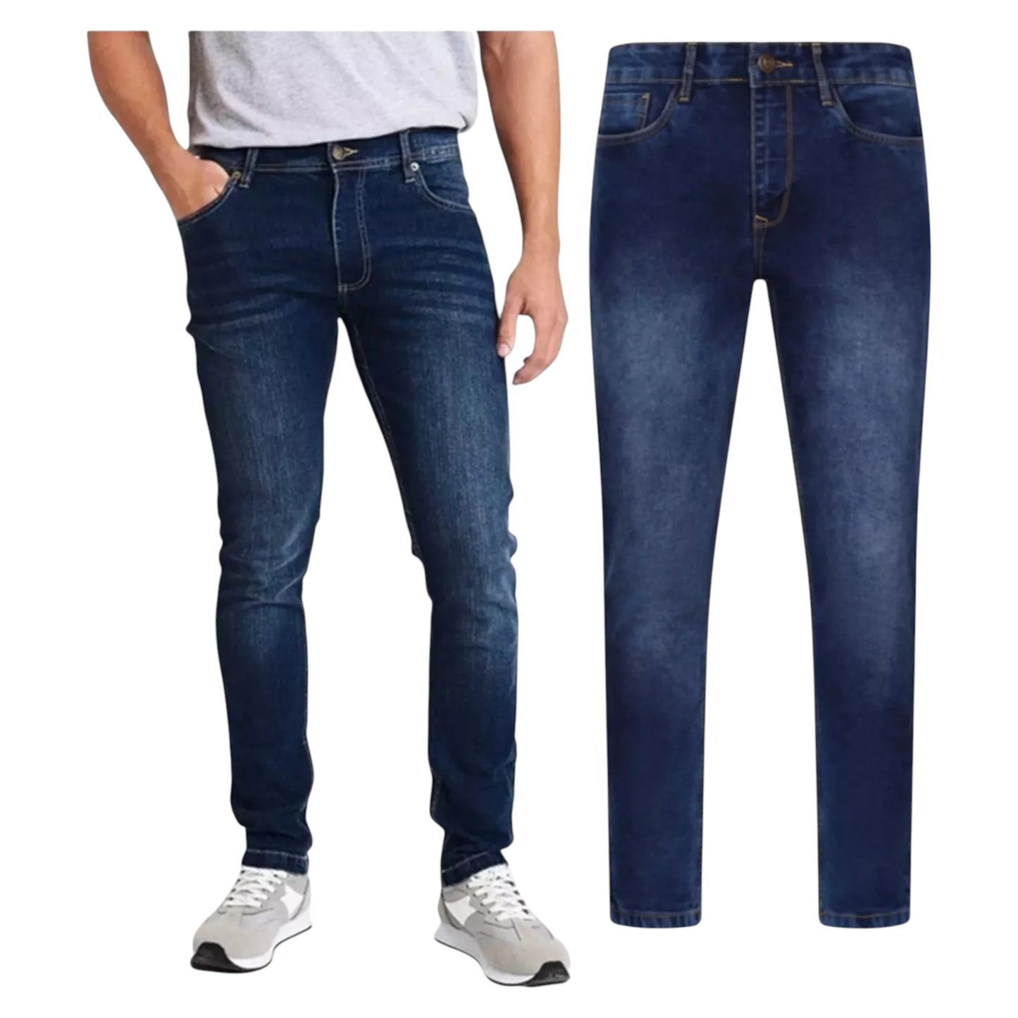 JDN Men's Premium Quality Slim Fit Jeans - Stone Wash