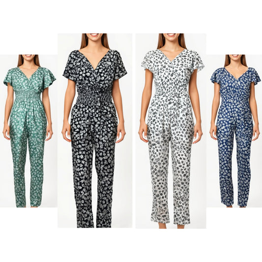 JDN Ladies Floral V-Neck Jumpsuit